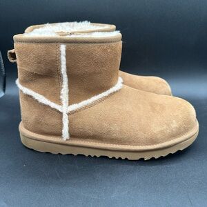 UGG Classic Mini Spill Seam Boot Chestnut Suede Shearling Zipper Women’s Size 5